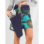 jupe portefeuille femme grande taille en jean bleu réversible motif ethnique abstrait vert ceinture boutonnée