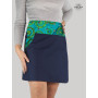 jupe trapèze femme en jean grande taille avec poche imprimé folk vert, jupe ethnique