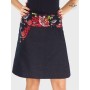 jupe femme ronde en jean noir réversible avec poche, taille haute boutonnée
