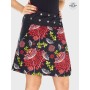 jupe noire femme grande taille a poche imprimé japonais fleurs rouges, taille unique bouton pression