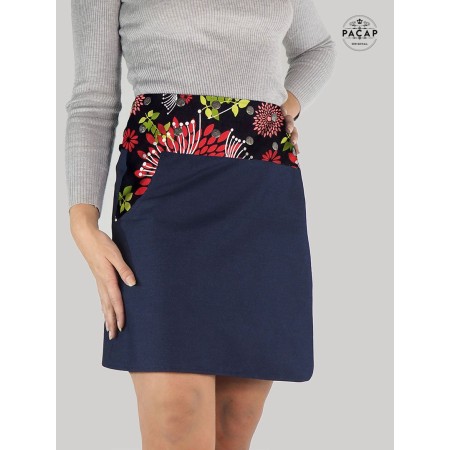 jupe portefeuille grande taille en jean bleu a poche réversible pour femme forte