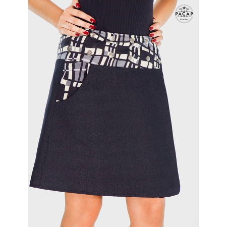 Jupe Jean Grande Taille Boutonnée à Poches Taille Unique | Motif SKA