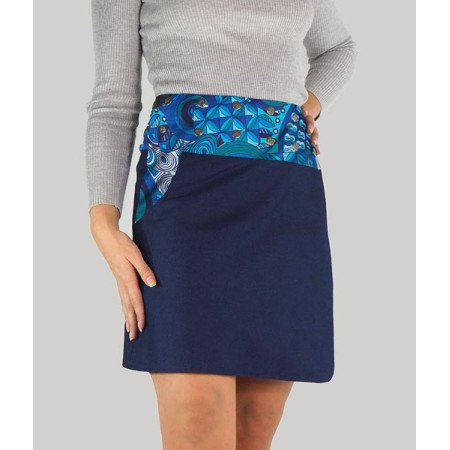 jupe jean grande taille bleue , jupe poche secrète, jupe reversible bleue, jupe ethnique ajustable