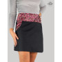 jupe taille xxl en jean noir pour femme ronde motif fleurs rouge, jupe a poche, jupe a boutons