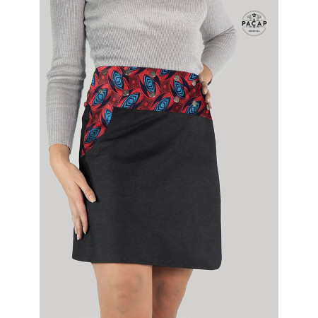 jupe éthnique grande taille, vetement femme ronde taille plus ajustable, jupe en jean pour grossesse