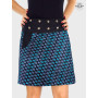 jupe grande taille bleue, jupe motif japonais, jupe kimono, jupe trapèze a poche, jupe femme ronde