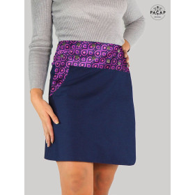 jupe grande taille, jupe portefeuille, jupe jean bleu, jupe poche, jupe mauve, jupe violette femme ronde