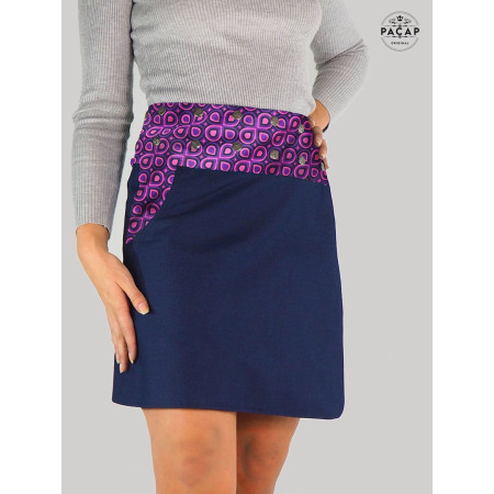 jupe grande taille, jupe portefeuille, jupe jean bleu, jupe poche, jupe mauve, jupe violette femme ronde