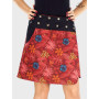 jupe grande taille rouge a fleurs tropical, ceinture jean avec poche, jupe trapèze, jean denim femme forte