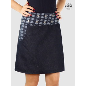 jupe jean denim taille plus, jupe 2 faces, jupe reversible, jupe poche ajustable, jupe grande taille réversible