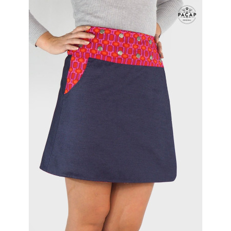 jupe femme ronde, jupe jean taille haute, jupe grande taille réglable, jupe jean boutonnée taille haute