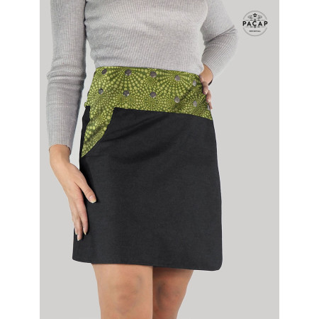 Jupe Asymétrique en Jean noir Boutonnée Grande Taille Coupe Évasée - GAOMI