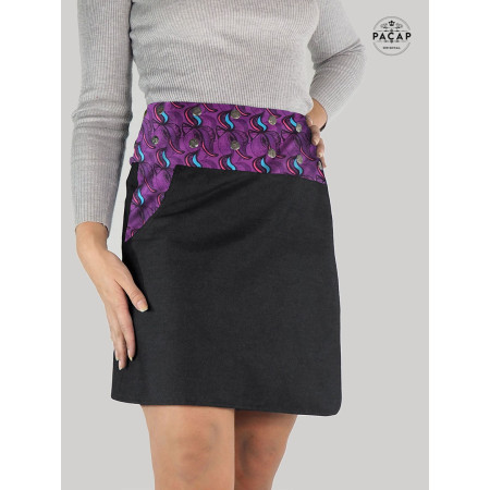 jupe jean, jupe femme enceinte ronde, jupe poche, jupe jean noire boutonnée, jupe ceinture large, jupe grande taille