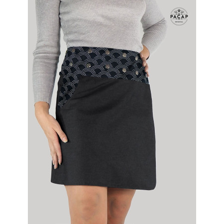 jupe droite en jean noir grande taille motif à pois