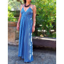 robe longue bleue , robe droite a nouer, robe fluide décolleté, robe en rayonne, robe de soirée, robe plage, robe mariage