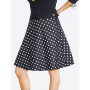 jupe noire réversible, jupe avec pans, jupe évasée, jupe trapèze, jupe à pois blancs à nouer motif pin up rétro vintage