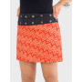 mini jupe portefeuille motif chevrons zigzag rouge et orange, jupe courte femme réversible