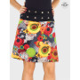 jupe été femme multicolore, jupe ethnique coton motif psychédélique, jupe portefeuille boutonnée, jupe fendue