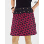 jupe noire motif pois rose ceinture ventre plat a bouton pression, jupe coton, jupe été femme, jupe rétro vintage