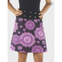 jupe violette imprimé mandala femme, jupe portefeuille taille haute boutonnée devant