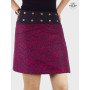 Jupe taille haute noire coupe portefeuille à pois rouge micro motif grain de riz, jupe rouge, jupe noire femme