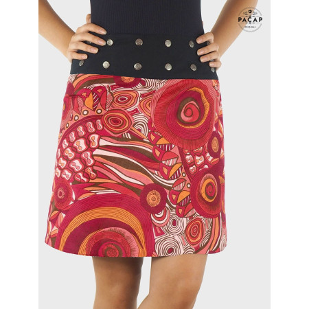 jupe rouge pour femme en coton imprimé ethnique africain azteque tribal aborigène