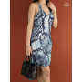 robe bleue pour femme, robe courte bleue, robe été bleue sans manche en rayonne imprimé marine océan mer plage