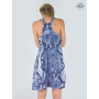robe mini bleue, robe dos croisé, robe pas cher pour femme, robe sans manches, robe décolleté, robe été bleue