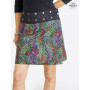 jupe liberty noire fleurs multicolore, jupe droite coupe portefeuille ceinture noire à bouton pression