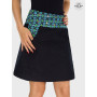 jupe évasée jean noir réversible à poche pour femme motif ethnique a carreau, jupe en jean pour femme