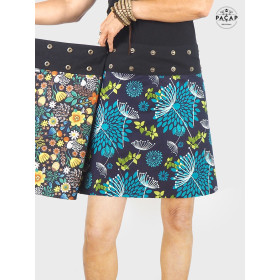 jupe réversible pour femme, jupe wrap a fleurs, jupe enveloppante en coton, jupe été boutonnée