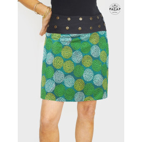 jupe verte pour femme, jupe a pois vert, jupe ethnique verte taille unique, jupe ceinture noire en coton jupe été