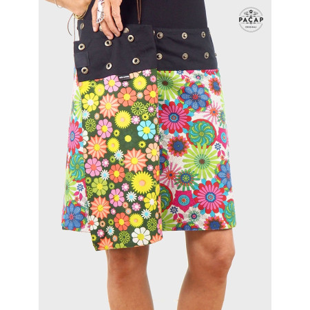 jupe réversible a fleurs pour femme en coton taille haute, jupe portefeuille, wrap, jupe rétro, jupe blossom