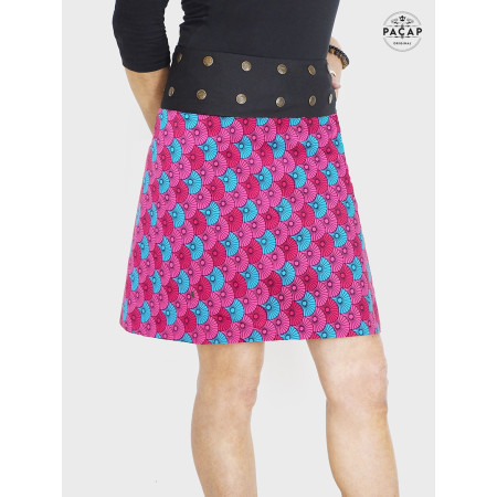 jupe rose et bleue Motif ethnique Imprimé éventail motif japonais rose femme tissus popeline