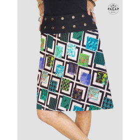 jupe ethnique, jupe carreaux, jupe patchwork, jupe originale, jupe à boutons pressions pour femme