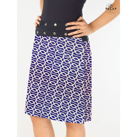 jupe longue bleue imprimée , jupe elegante, jupe été jupe décontractée boutonnée