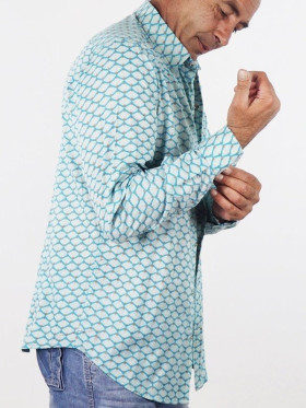 PACAP | Chemise Fantaisie Imprimé Rétro Originale Bleue sur Fond Blanc