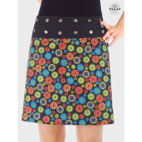 jupe noire grande taille en coton motif fleurs multicolore femme ronde avec des formes, jupe pas cher pour grosse(sses)