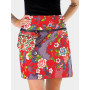 jupe rouge a fleurs, jupe portefeuille, jupe zippée, jupe ethnique, jupe a poche, sacoche, pochette zip