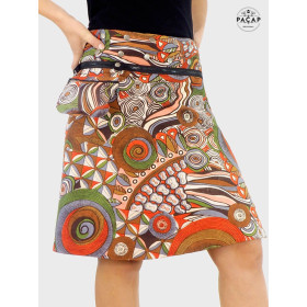 jupe longue zippée ethnique marron motif africain wax madras bogodan pagne tribal, jupe portefeuille