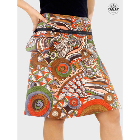 jupe longue zippée ethnique marron motif africain wax madras bogodan pagne tribal, jupe portefeuille