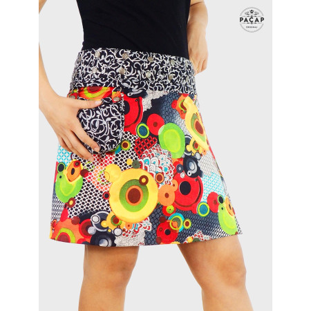 jupe zip groovy transformable pochette ceinture boutons pression, jupe vintage portefeuille femme jaune